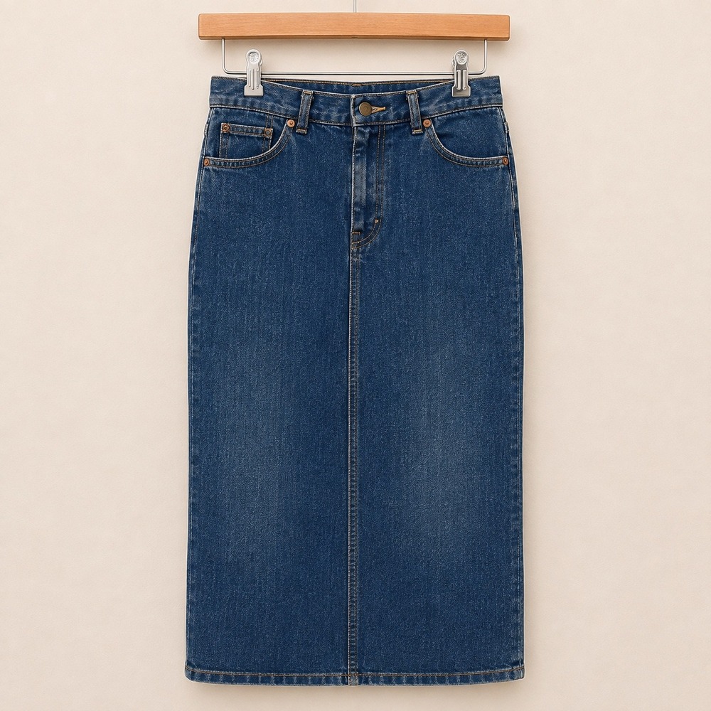 Vintage Lee Riders Denim Midi Skirt Womens 10 Blue High Waist Pencil Made in USA